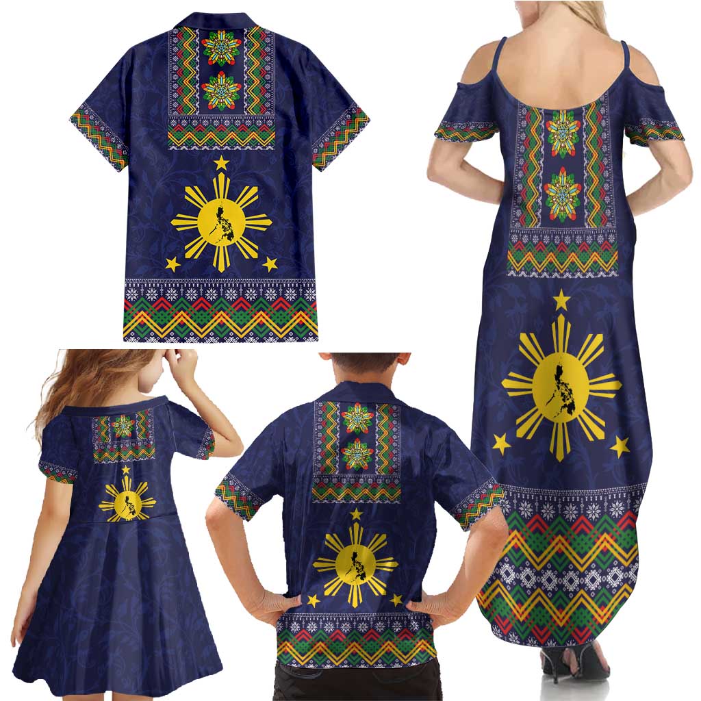 Philippines Merry Christmas Family Matching Summer Maxi Dress and Hawaiian Shirt Maligayang Pasko with Parol and Xmas Pattern Barong Style LT03 - Polynesian Pride