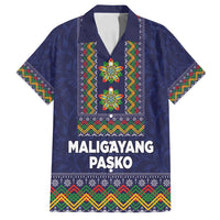Philippines Merry Christmas Family Matching Summer Maxi Dress and Hawaiian Shirt Maligayang Pasko with Parol and Xmas Pattern Barong Style LT03 Dad's Shirt - Short Sleeve Blue - Polynesian Pride