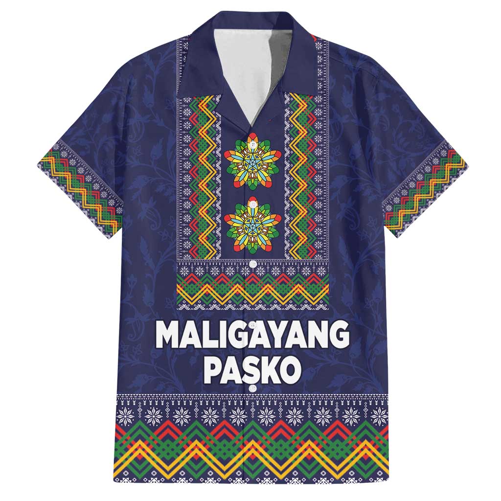Philippines Merry Christmas Family Matching Tank Maxi Dress and Hawaiian Shirt Maligayang Pasko with Parol and Xmas Pattern Barong Style LT03 Dad's Shirt - Short Sleeve Blue - Polynesian Pride