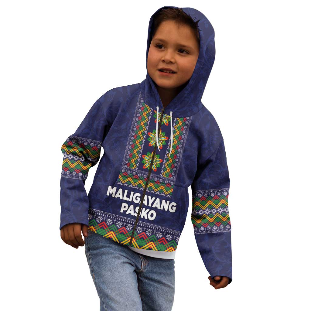 Philippines Merry Christmas Kid Hoodie Maligayang Pasko with Parol and Xmas Pattern Barong Style LT03 - Polynesian Pride