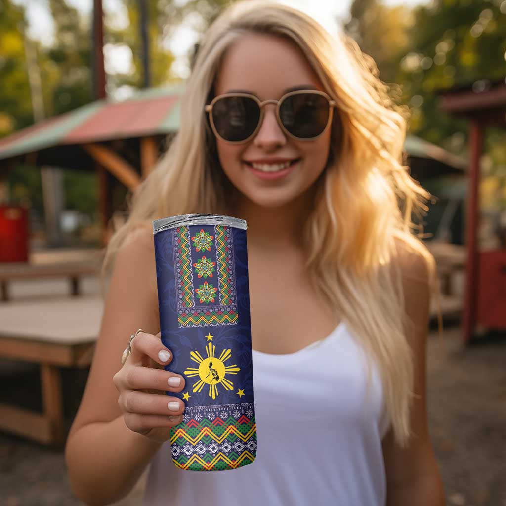 Philippines Merry Christmas Skinny Tumbler Maligayang Pasko with Parol and Xmas Pattern Barong Style LT03 - Polynesian Pride