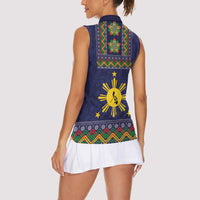 Philippines Merry Christmas Women Sleeveless Polo Shirt Maligayang Pasko with Parol and Xmas Pattern Barong Style LT03 - Polynesian Pride