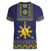 Philippines Merry Christmas Women V-Neck T-Shirt Maligayang Pasko with Parol and Xmas Pattern Barong Style LT03 - Polynesian Pride