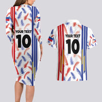 Custom Philippines Champions Football Jersey Couples Matching Long Sleeve Bodycon Dress and Hawaiian Shirt LT03 - Polynesian Pride