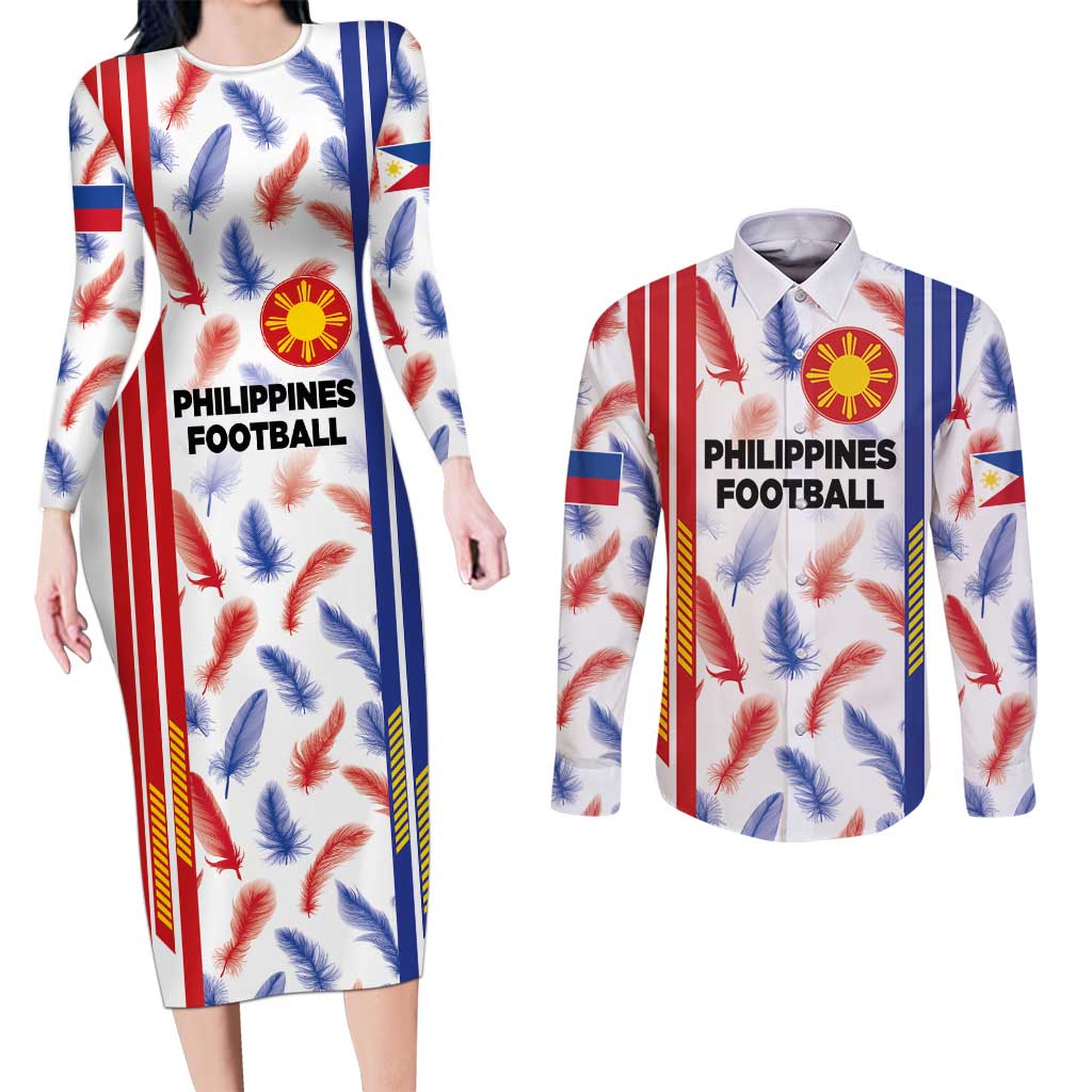 Custom Philippines Champions Football Jersey Couples Matching Long Sleeve Bodycon Dress and Long Sleeve Button Shirt LT03 White - Polynesian Pride