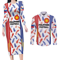Custom Philippines Champions Football Jersey Couples Matching Long Sleeve Bodycon Dress and Long Sleeve Button Shirt LT03 White - Polynesian Pride