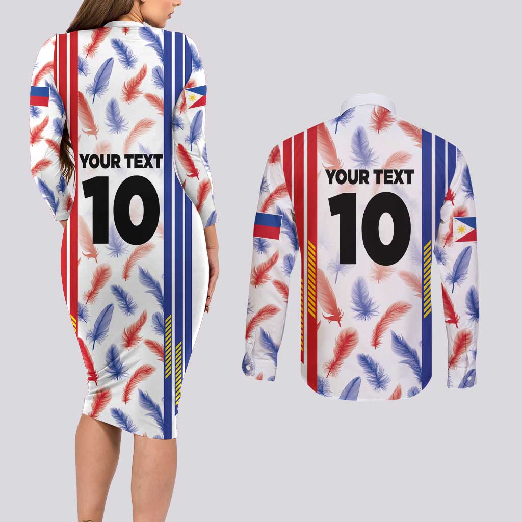 Custom Philippines Champions Football Jersey Couples Matching Long Sleeve Bodycon Dress and Long Sleeve Button Shirt LT03 - Polynesian Pride