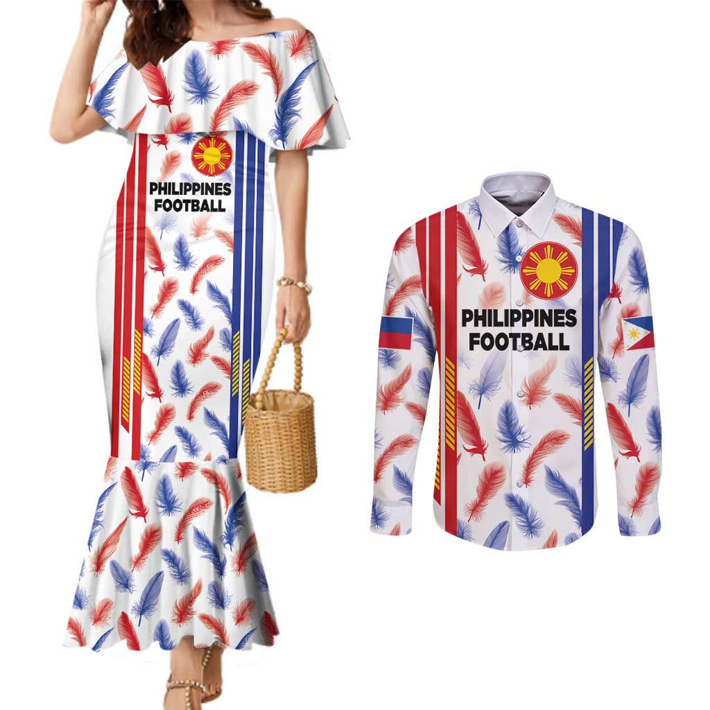 Custom Philippines Champions Football Jersey Couples Matching Mermaid Dress and Long Sleeve Button Shirt LT03 White - Polynesian Pride
