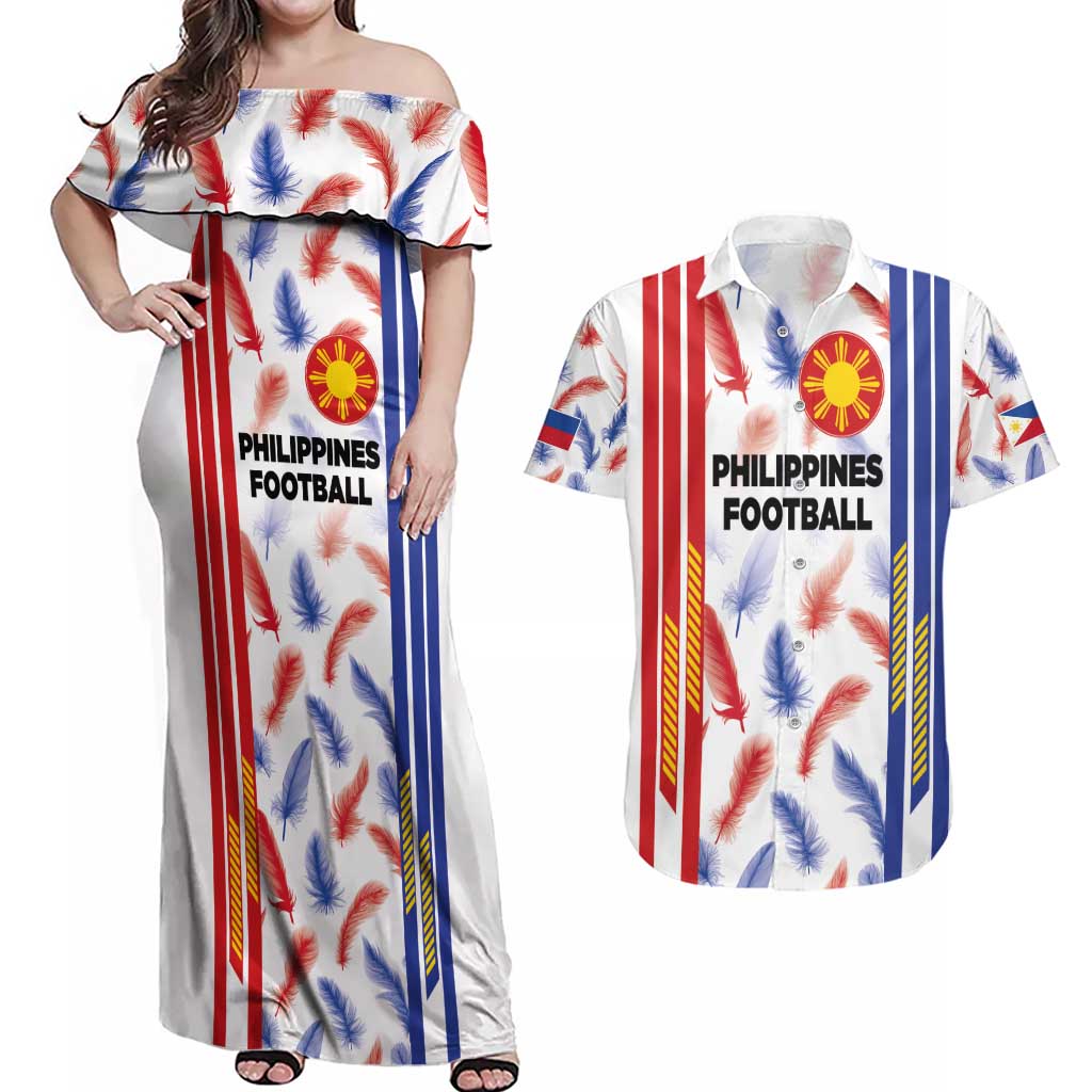 Custom Philippines Champions Football Jersey Couples Matching Off Shoulder Maxi Dress and Hawaiian Shirt LT03 White - Polynesian Pride