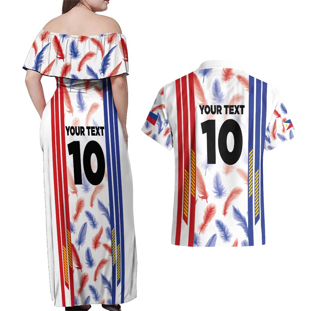Custom Philippines Champions Football Jersey Couples Matching Off Shoulder Maxi Dress and Hawaiian Shirt LT03 - Polynesian Pride