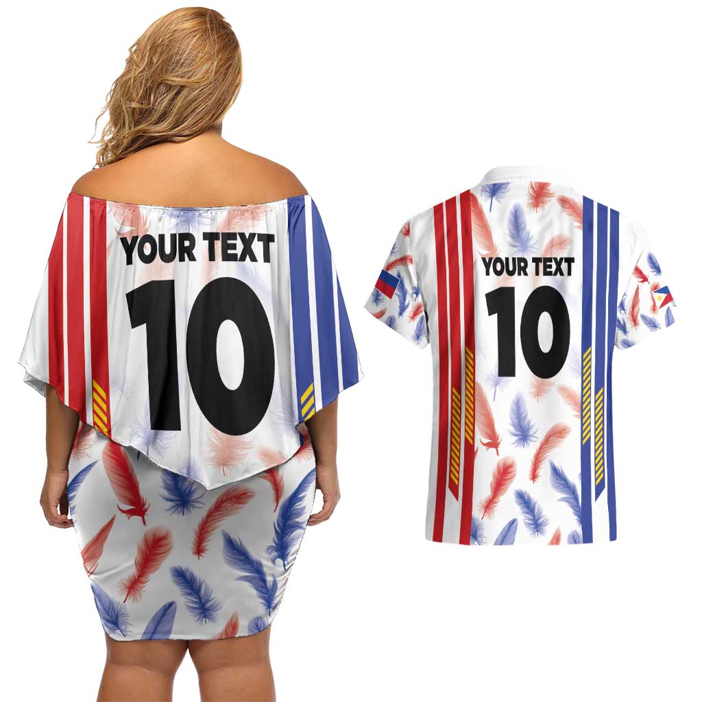 Custom Philippines Champions Football Jersey Couples Matching Off Shoulder Short Dress and Hawaiian Shirt LT03 - Polynesian Pride