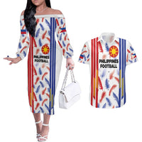 Custom Philippines Champions Football Jersey Couples Matching Off The Shoulder Long Sleeve Dress and Hawaiian Shirt LT03 White - Polynesian Pride