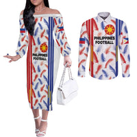 Custom Philippines Champions Football Jersey Couples Matching Off The Shoulder Long Sleeve Dress and Long Sleeve Button Shirt LT03 White - Polynesian Pride