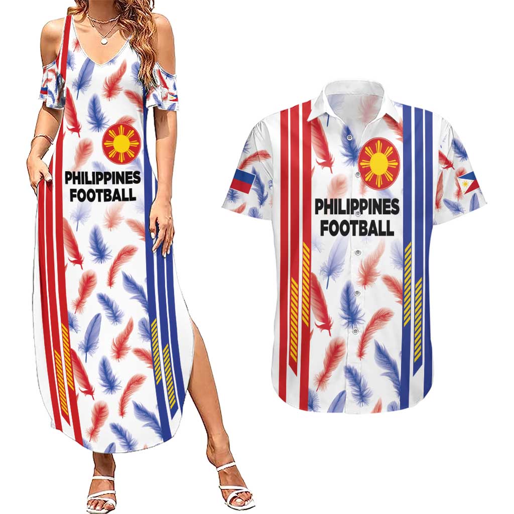 Custom Philippines Champions Football Jersey Couples Matching Summer Maxi Dress and Hawaiian Shirt LT03 White - Polynesian Pride