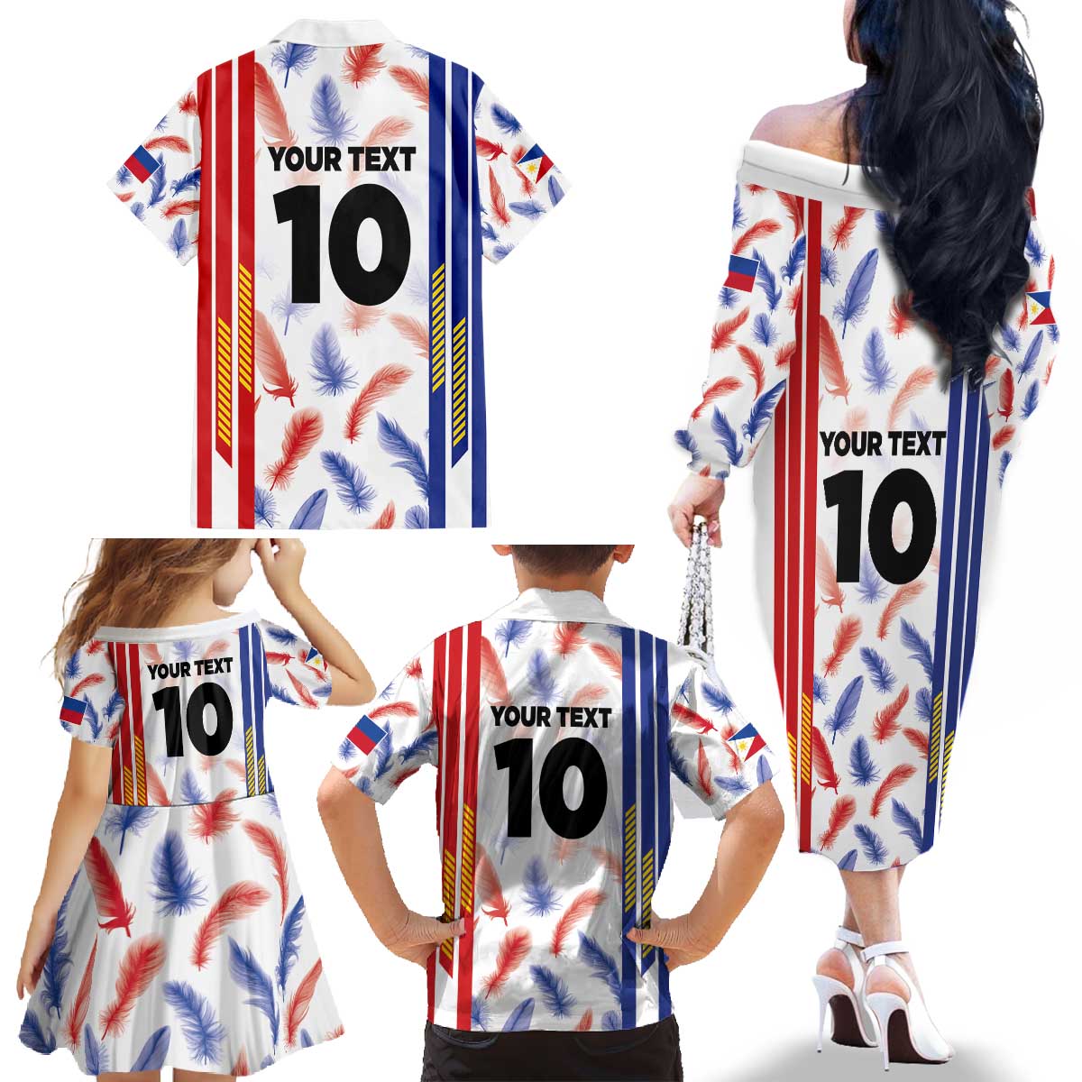 Custom Philippines Champions Football Jersey Family Matching Off The Shoulder Long Sleeve Dress and Hawaiian Shirt LT03 - Polynesian Pride