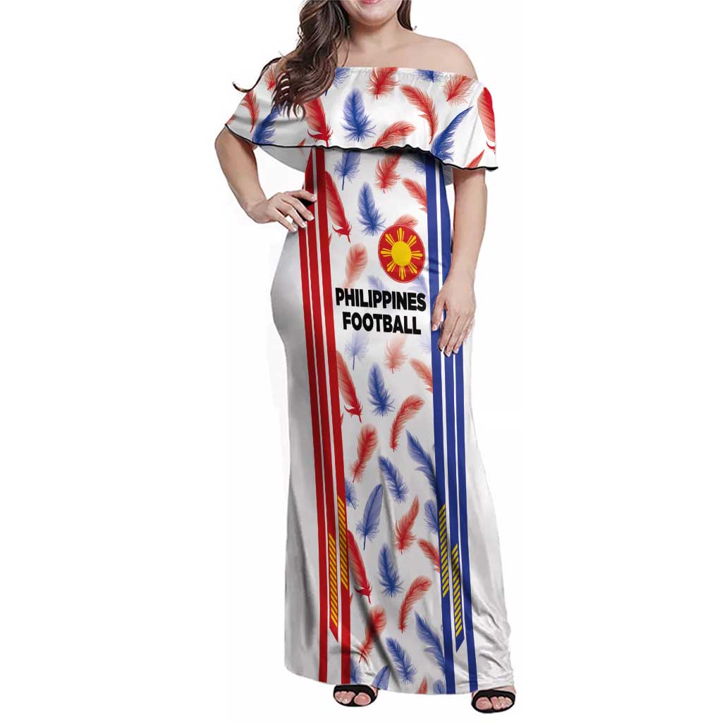 Custom Philippines Champions Football Jersey Family Matching Off Shoulder Maxi Dress and Hawaiian Shirt LT03 Mom's Dress White - Polynesian Pride
