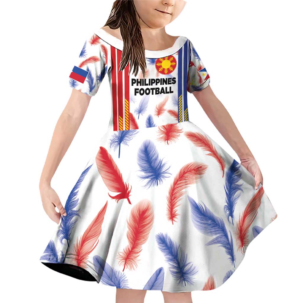 Custom Philippines Champions Football Jersey Family Matching Off Shoulder Short Dress and Hawaiian Shirt LT03 Daughter's Dress White - Polynesian Pride