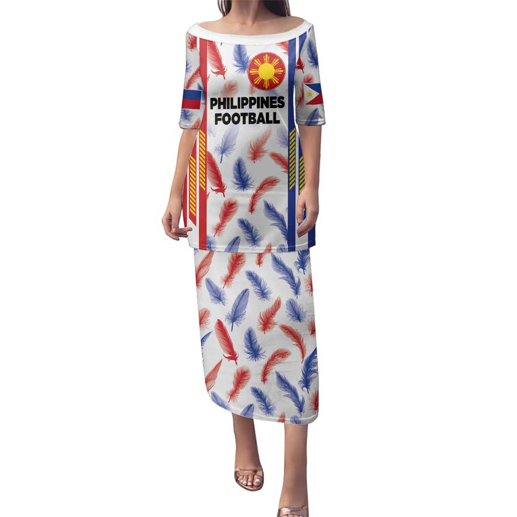 Custom Philippines Champions Football Jersey Family Matching Puletasi and Hawaiian Shirt LT03 Mom's Dress White - Polynesian Pride