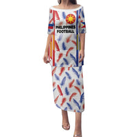 Custom Philippines Champions Football Jersey Family Matching Puletasi and Hawaiian Shirt LT03 Mom's Dress White - Polynesian Pride