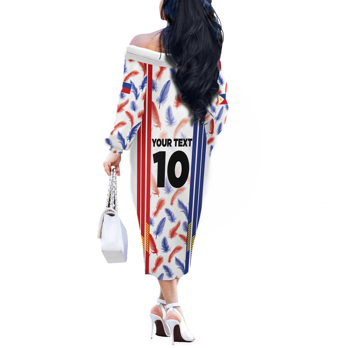 Custom Philippines Champions Football Jersey Off The Shoulder Long Sleeve Dress