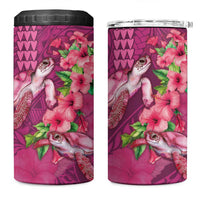 Hawaiian Turtle Love Couple 4 in 1 Can Cooler Tumbler Sweet Hibiscus and Kakau Pattern Rose Color LT03 One Size: 16 oz Pink - Polynesian Pride