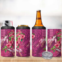 Hawaiian Turtle Love Couple 4 in 1 Can Cooler Tumbler Sweet Hibiscus and Kakau Pattern Rose Color LT03 - Polynesian Pride