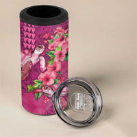 Hawaiian Turtle Love Couple 4 in 1 Can Cooler Tumbler Sweet Hibiscus and Kakau Pattern Rose Color LT03 - Polynesian Pride