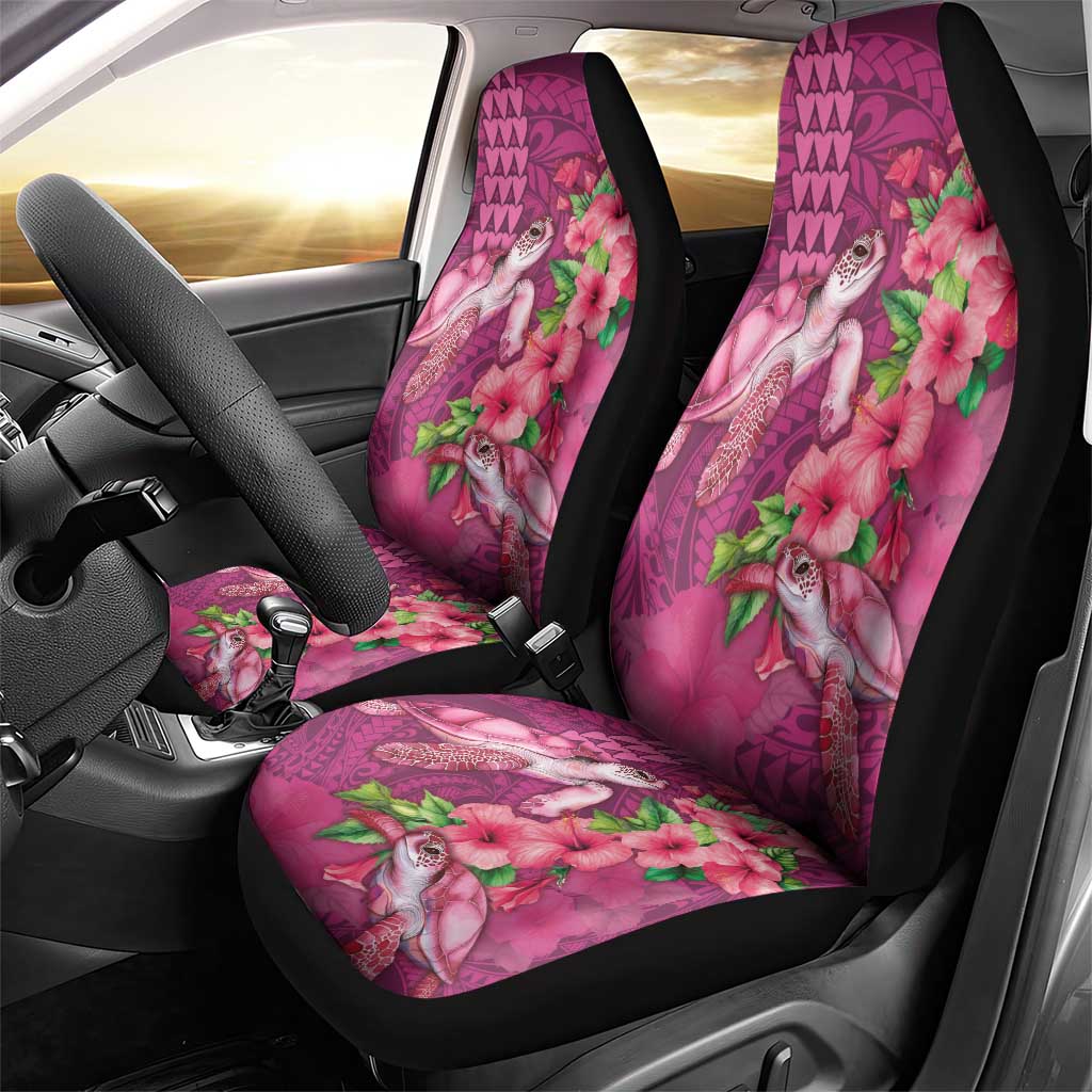 Hawaiian Turtle Love Couple Car Seat Cover - Sweet Hibiscus and Kakau Pattern Rose Color LT03 - Polynesian Pride