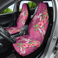 Hawaiian Turtle Love Couple Car Seat Cover - Sweet Hibiscus and Kakau Pattern Rose Color LT03 - Polynesian Pride