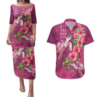 Hawaiian Turtle Love Couple Couples Matching Puletasi and Hawaiian Shirt - Sweet Hibiscus and Kakau Pattern Rose Color LT03 Pink - Polynesian Pride