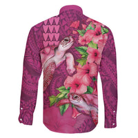 Hawaiian Turtle Love Couple Family Matching Mermaid Dress and Hawaiian Shirt - Sweet Hibiscus and Kakau Pattern Rose Color LT03 - Polynesian Pride