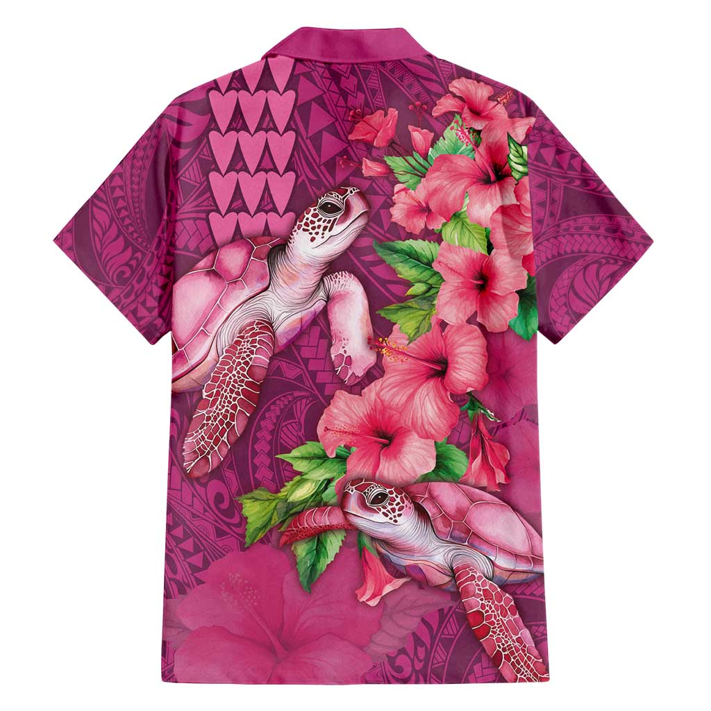Hawaiian Turtle Love Couple Family Matching Puletasi and Hawaiian Shirt - Sweet Hibiscus and Kakau Pattern Rose Color LT03 - Polynesian Pride