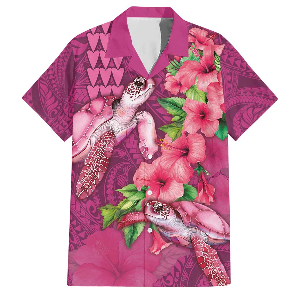 Hawaiian Turtle Love Couple Hawaiian Shirt - Sweet Hibiscus and Kakau Pattern Rose Color LT03 Pink - Polynesian Pride