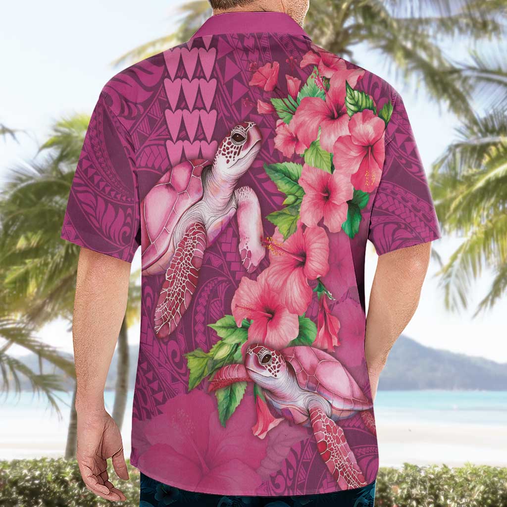 Hawaiian Turtle Love Couple Hawaiian Shirt - Sweet Hibiscus and Kakau Pattern Rose Color LT03 - Polynesian Pride
