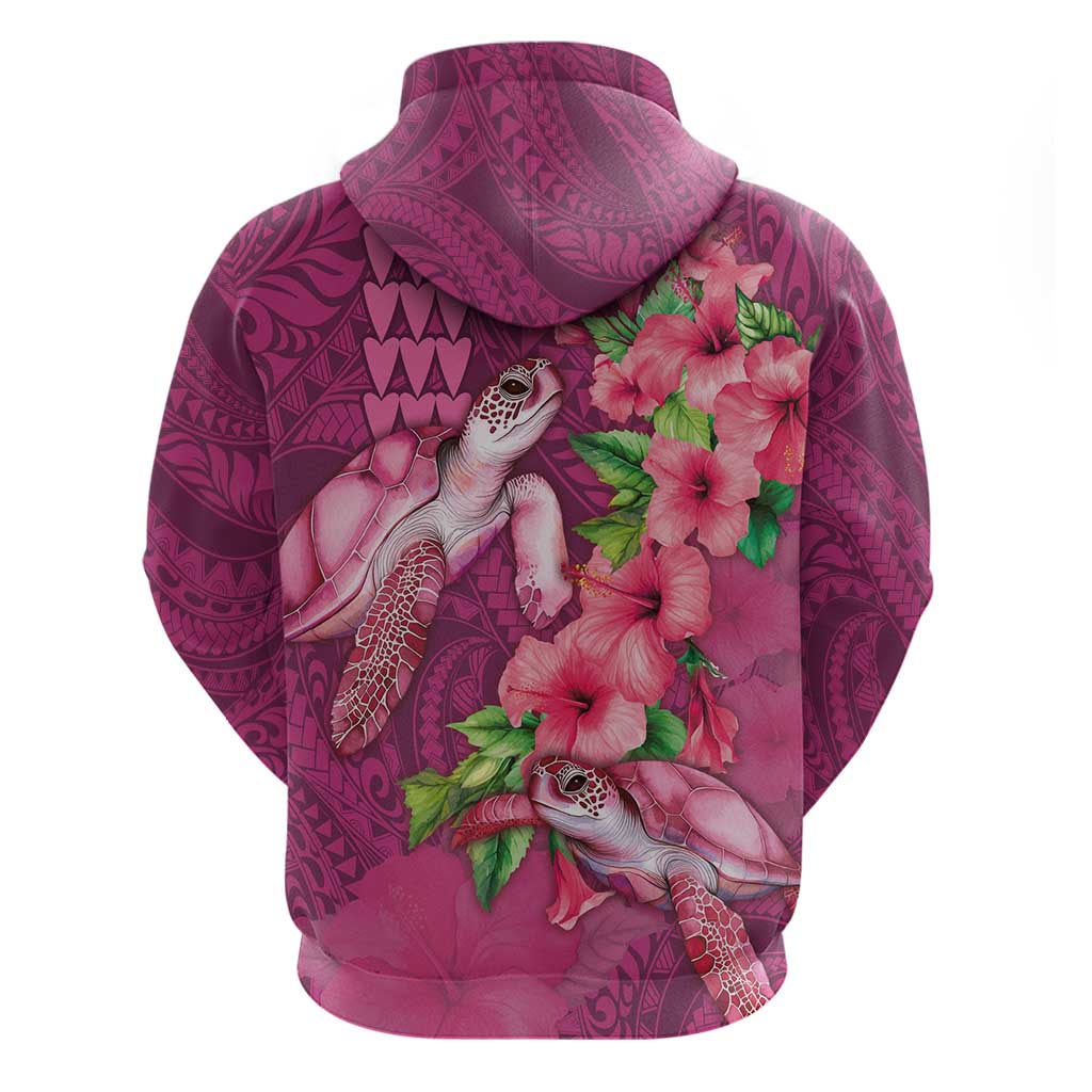 Hawaiian Turtle Love Couple Hoodie - Sweet Hibiscus and Kakau Pattern Rose Color LT03 - Polynesian Pride