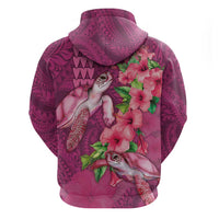 Hawaiian Turtle Love Couple Hoodie - Sweet Hibiscus and Kakau Pattern Rose Color LT03 - Polynesian Pride