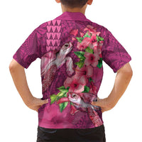 Hawaiian Turtle Love Couple Kid Hawaiian Shirt - Sweet Hibiscus and Kakau Pattern Rose Color LT03 - Polynesian Pride