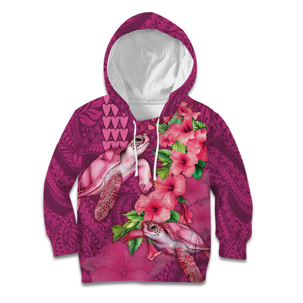 Hawaiian Turtle Love Couple Kid Hoodie - Sweet Hibiscus and Kakau Pattern Rose Color LT03 Hoodie Pink - Polynesian Pride
