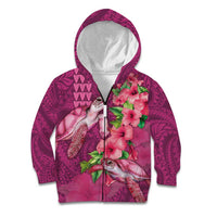 Hawaiian Turtle Love Couple Kid Hoodie - Sweet Hibiscus and Kakau Pattern Rose Color LT03 Zip Hoodie Pink - Polynesian Pride