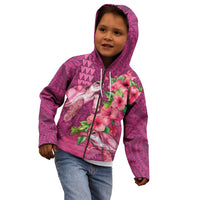 Hawaiian Turtle Love Couple Kid Hoodie - Sweet Hibiscus and Kakau Pattern Rose Color LT03 - Polynesian Pride