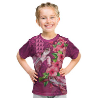 Hawaiian Turtle Love Couple Kid T Shirt - Sweet Hibiscus and Kakau Pattern Rose Color LT03 Pink - Polynesian Pride