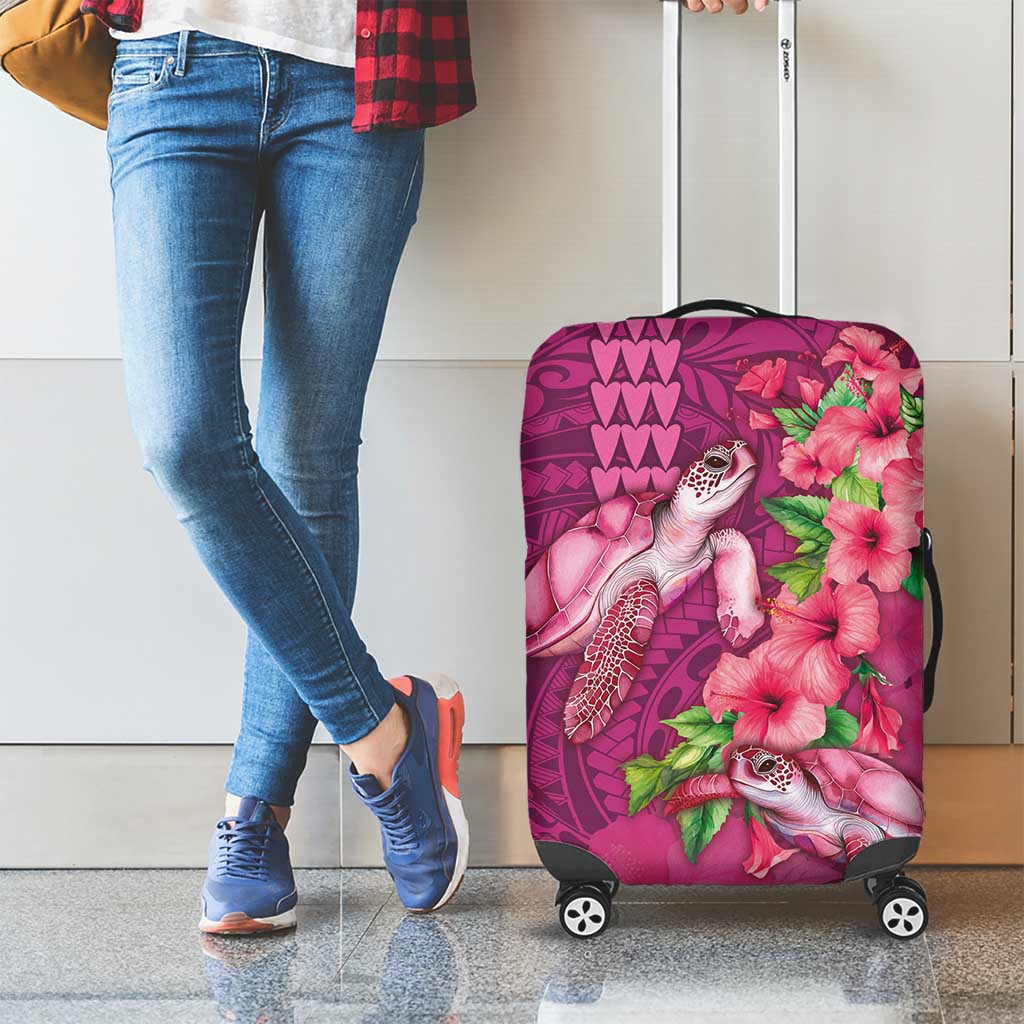 Hawaiian Turtle Love Couple Luggage Cover - Sweet Hibiscus and Kakau Pattern Rose Color LT03 - Polynesian Pride