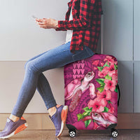 Hawaiian Turtle Love Couple Luggage Cover - Sweet Hibiscus and Kakau Pattern Rose Color LT03 - Polynesian Pride