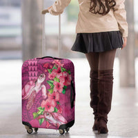 Hawaiian Turtle Love Couple Luggage Cover - Sweet Hibiscus and Kakau Pattern Rose Color LT03 - Polynesian Pride