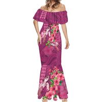 Hawaiian Turtle Love Couple Mermaid Dress - Sweet Hibiscus and Kakau Pattern Rose Color LT03 - Polynesian Pride