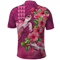 Hawaiian Turtle Love Couple Polo Shirt - Sweet Hibiscus and Kakau Pattern Rose Color LT03 - Polynesian Pride