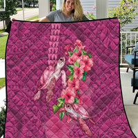 Hawaiian Turtle Love Couple Quilt - Sweet Hibiscus and Kakau Pattern Rose Color LT03 Pink - Polynesian Pride