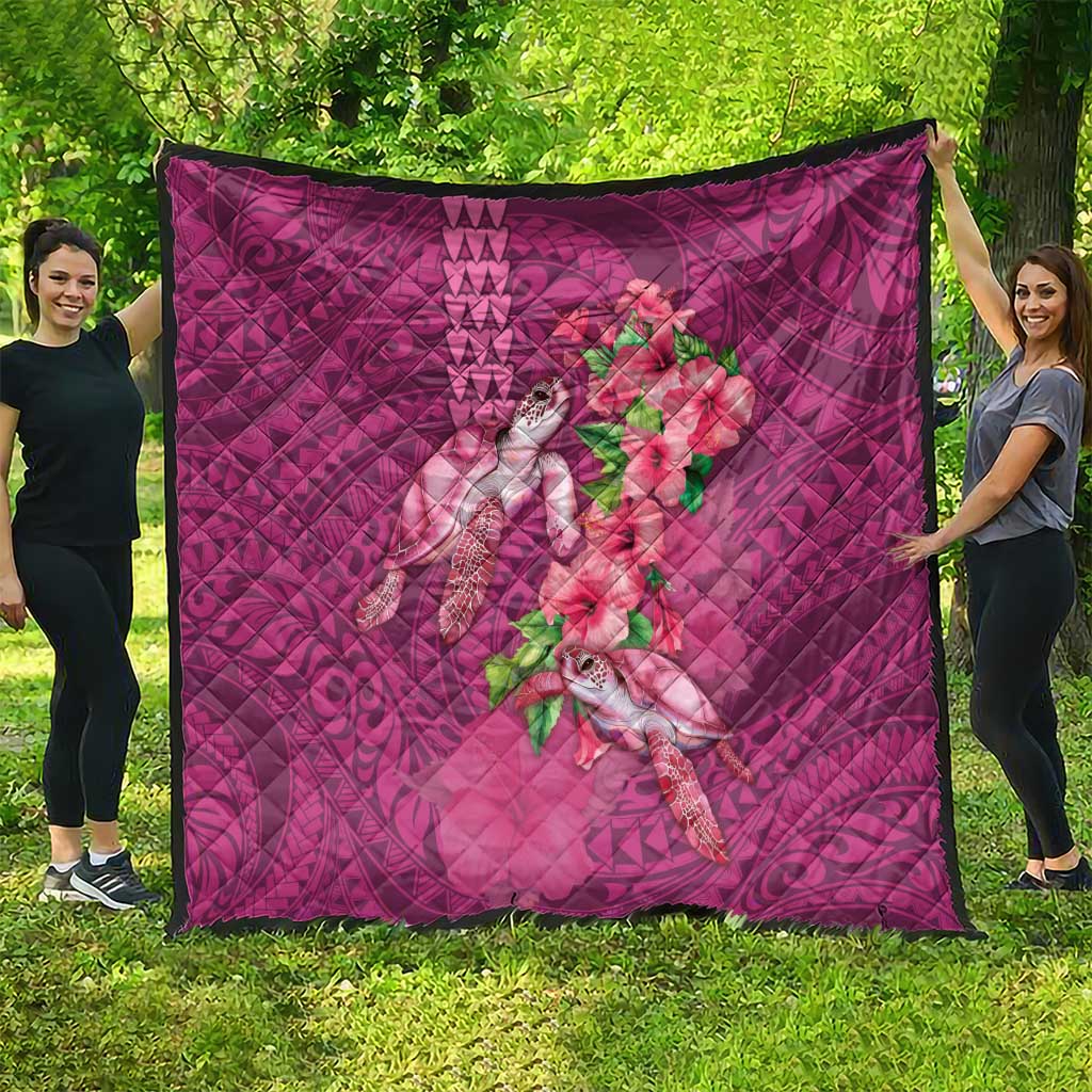 Hawaiian Turtle Love Couple Quilt - Sweet Hibiscus and Kakau Pattern Rose Color LT03 - Polynesian Pride