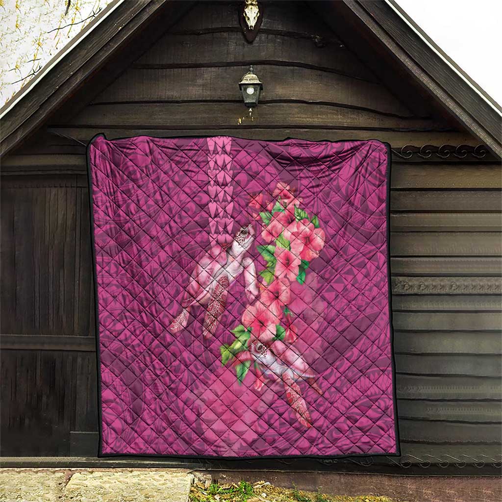 Hawaiian Turtle Love Couple Quilt - Sweet Hibiscus and Kakau Pattern Rose Color LT03 - Polynesian Pride