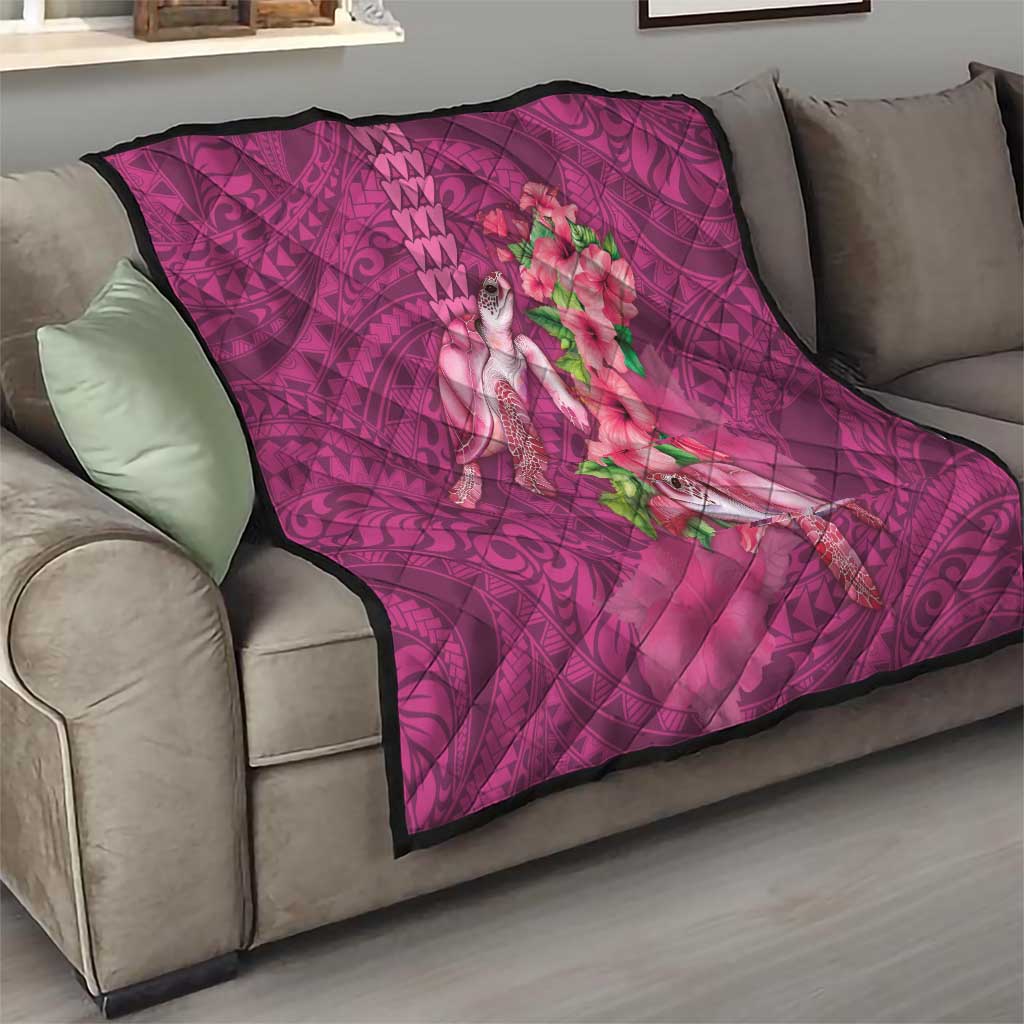 Hawaiian Turtle Love Couple Quilt - Sweet Hibiscus and Kakau Pattern Rose Color LT03 - Polynesian Pride